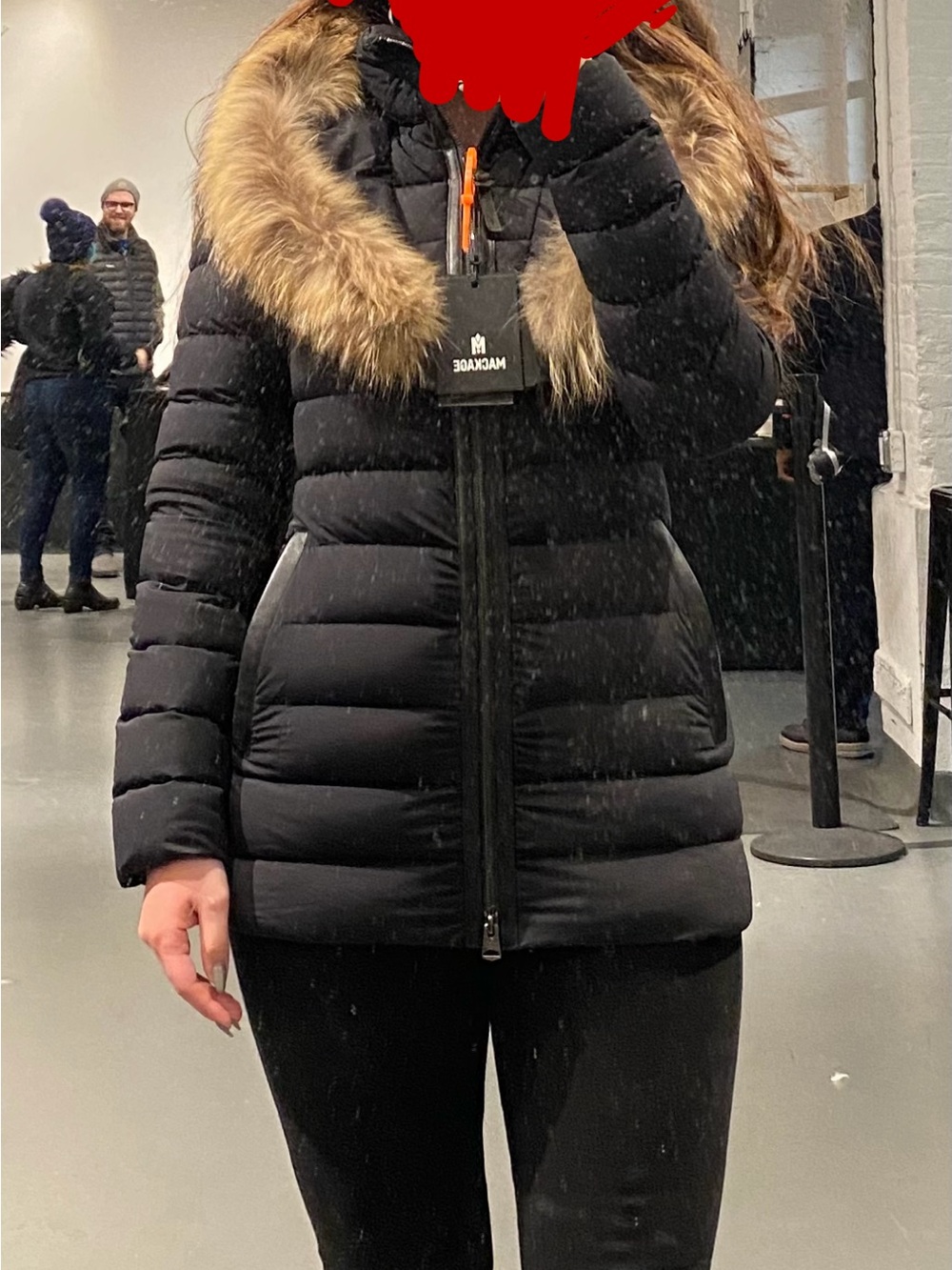 Mackage Women's Black Puffer Coat with Fur Trimmed Hood